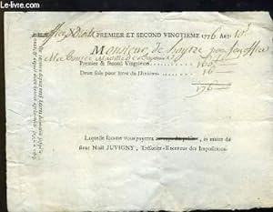 Une facture ancienne "Premier et Second Vingtième 1776. Art. 10"