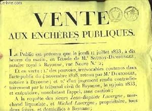 Affiche d'une Vente aux Enchères Publiques des Maisons et Biens du Criq, situé à Saint-Jean-de-Ma...
