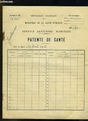 Bild des Verkufers fr Patente de Sant N193 zum Verkauf von Le-Livre