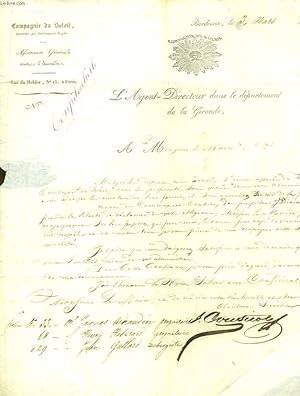Lettre manuscrite du Directeur de la Compagnie du Soleil ( Assurance Générale contre l'Incendie )...