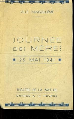 Bild des Verkufers fr Programme de la " Journe des Mres du 25 mai 1941 " au Thtre de la Nature zum Verkauf von Le-Livre
