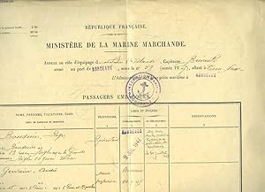 Document listant les passagers embarqués, sur le Chalutier " L'Islande ", avec le Capitaine Bréva...