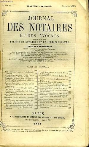 Seller image for Journal des Notaires et des Avocats. Cahier N9 , TOME XCII - 54e anne. for sale by Le-Livre