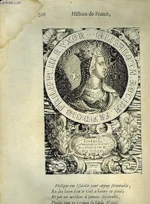 Une Gravure, XVIIIe siècle, en noir et blanc de Isabelle d'Arragon, Epouse du Roi Philippe III, d...