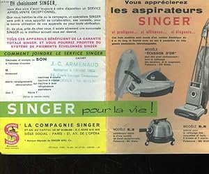 Imagen del vendedor de Dpliant publicitaire " Singer, machine  coudre, machine  tricoter, aspirateur, machine  laver " a la venta por Le-Livre