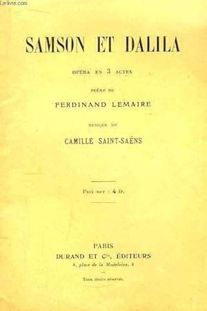 Bild des Verkufers fr Samson et Dalila. Opra en 3 actes. zum Verkauf von Le-Livre