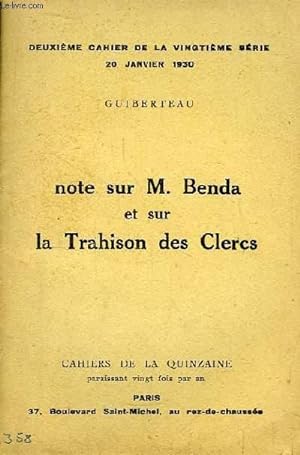 Bild des Verkufers fr Note sur M. Benda et sur la Trahison des Clercs. zum Verkauf von Le-Livre