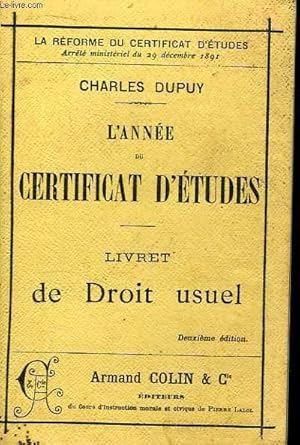 Seller image for L'anne du Certificat d'Etudes. Livret de Droit usuel. for sale by Le-Livre