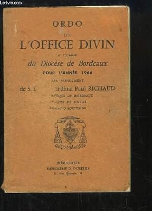 Seller image for Ordo de l'Office Divin  l'usage du Diocse de Bordeaux, pour l'anne 1966. for sale by Le-Livre