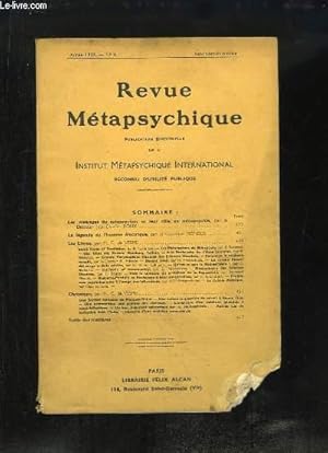 Bild des Verkufers fr Revue Mtapsychique. Bulletin de l'Institut Mtapsychique International, N6 : LES MESSAGES DU SUBCONSCIENT ET LEUR RLE EN METAPSYCHIE PAR JC. ROUX - LA LEGENDE DE L'HOMME ELECTRIQUE PAR LE CPT MONDEIL . zum Verkauf von Le-Livre