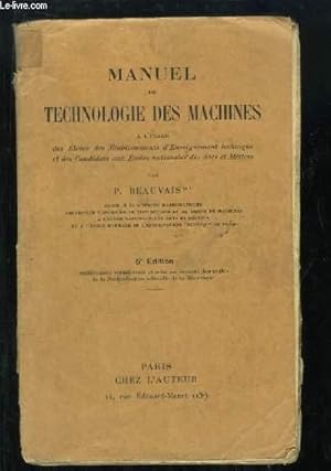 Imagen del vendedor de Manuel de Technologie des Machines. a la venta por Le-Livre