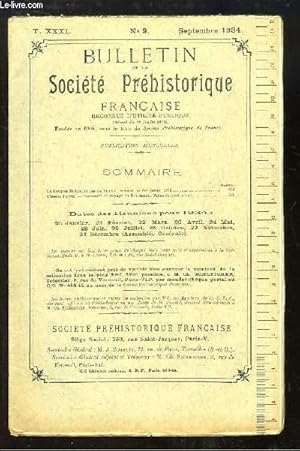 Bild des Verkufers fr Bulletin de la Socit Prhistorique Franaise. N9 - Tome 31 : Le Congrs Prhistorique de France, session de Prigueux - Souvenirs de voyage en Roumanie. zum Verkauf von Le-Livre