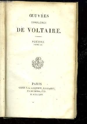 Image du vendeur pour Oeuvres compltes de Voltaire. TOME 14, Posies Tome 3 mis en vente par Le-Livre