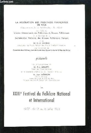Bild des Verkufers fr Programme du XXIIIe Festival du Folklore National et International zum Verkauf von Le-Livre