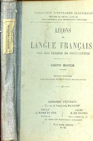 Seller image for LECONS DE LANGUE FRANCAISE - COURS MOYEN for sale by Le-Livre