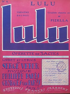 Seller image for PARS Philippe et VAN PARYS Georges Lulu Chant Piano 1927 for sale by partitions-anciennes