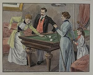 Bild des Verkäufers für Damenpartie. Kolorierter Holzstich von R. Bong nach St. Rejchan um 1892, 18 x 23 cm zum Verkauf von Antiquariat Johannes Müller