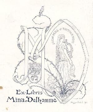 Bild des Verkufers fr Exlibris fr Mina Delhomme, Dnkirchen, 45 Rue Emmers. Klischedruck von Henry Andr, Paris. zum Verkauf von Antiquariat Heinz Tessin