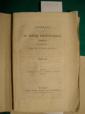 Giornale per le scienze politico-legali compilato dai giureconsulti Luigi Po - Felice Bellone - T...