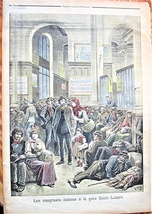 Antique Print: Les Emegrants Ilaliens a la Gare Saint-Lazare. (Italian Emigrants Leaving for Amer...