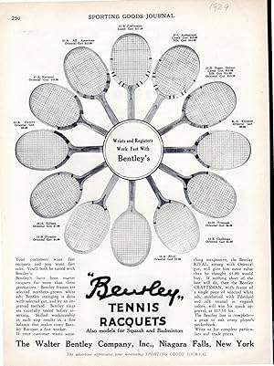 Seller image for PRINT: "Bentley Tennis Rackets (Advertisement)".from Sporting Goods Journal, September, 1929, Pg. 2250 for sale by Dorley House Books, Inc.