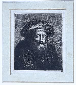 ETching/ets: Bearded man with berret (Bebaarde man met baret).