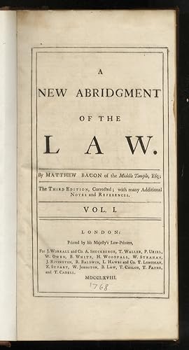 A new Abridgment of the Law. The Third Edition, corrected; with many additional notes and referen...