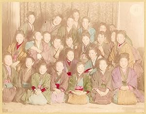 Group boys and girls Handcolored original albumen photo Tamamura 1890c XL346