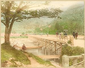 Japan Kyoto Bridge at Arashiyama Handcolored original photo Tamamura 1890c XL344