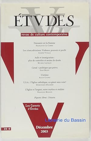 Image du vendeur pour Etudes Revue de culture contemporaine Tome 399, n6 mis en vente par Librairie du Bassin