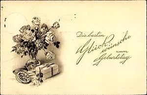 Image du vendeur pour Ansichtskarte / Postkarte Glckwunsch Geburtstag, Rosenstrau, Geschenk, Pralinen mis en vente par akpool GmbH