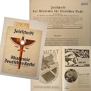 Bild des Verkufers fr Zeitschrift der Akademie fr Deutsches Recht: Heft 8 August 1935 * mit Beitrgen wie " R a s s e n s c h a n d e a l s s t r a f b a r e H a n d l u n g " / E i n w i r k u n g der E n t m a n n u n g auf die geistige und physische Entwicklung / Stempel "Sammlung E b e n b  c k " (= Mnchner Blutordenstrger) zum Verkauf von Galerie fr gegenstndliche Kunst