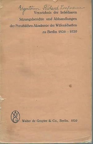 Bild des Verkufers fr Verzeichnis der lieferbaren Sitzungsberichte und Abhandlungen der Preuischen Akademie der Wissenschaften zu Berlin 1826 - 1929. zum Verkauf von Antiquariat Carl Wegner