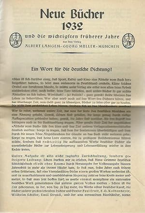 Seller image for Neue Bcher 1932 und die wichtigsten frherer Jahre aus dem Verlag Albert Langen - Georg Mller, Mnchen. for sale by Antiquariat Carl Wegner