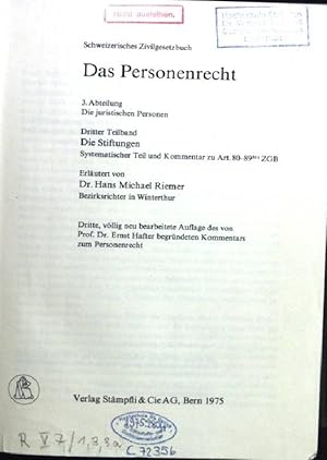 Image du vendeur pour Das Personenrecht. Abt. 3. Die juristischen Personen. / Teilbd. 3. Die Stiftungen : systemat. Teil u. Kommentar zu Art. 80 - 89 bis ZGB Berner Kommentar; Bd. 1. mis en vente par books4less (Versandantiquariat Petra Gros GmbH & Co. KG)