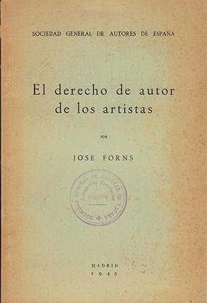 Imagen del vendedor de EL DERECHO DE AUTOR DE LOS ARTSTAS a la venta por Librera Torren de Rueda