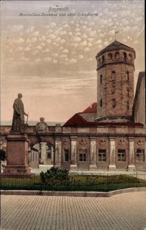 Bild des Verkufers fr Ansichtskarte / Postkarte Bayreuth in Oberfranken, Maximilian Denkmal, alter Schlossturm zum Verkauf von akpool GmbH