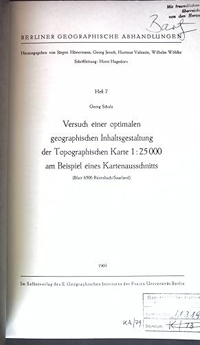 Bild des Verkufers fr Versuch einer optimalen geographischen Inhaltsgestaltung der Topographischen Karte 1:25000 am Beispiel eines Kartenausschnitts (Blatt 6506 Reimsbach/Saarland); Berliner Geographische Abhandlungen, Heft 7; zum Verkauf von books4less (Versandantiquariat Petra Gros GmbH & Co. KG)