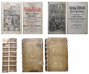 Bild des Verkufers fr I.) Biblia, Das ist: Die gantze Heilige Schrift Alten und Neuen Testaments, Nach der bersetzung und mit den Vorreden und Randglossen D. Martin Luthers, mit Neuen Vorreden, Summarien, weitluffigen Parallelen, Anmerckungen und geistlichen Anwendungen, auch Gebeten auf jedes Capitel: Wobey zugleich Nthige Register und eine Harmonie des Neuen Testaments beygefget sind. Ausgefertiget unter der Aufsicht und Direction Christoph Matthi Pfaffen, Der Heil. Schrifft Doctorn, Professorn, Cantzlern und Probsten zu Tbingen, auch Abbten des Closters Lorch. II.) Die Heilige Schrift Neuen Testaments, Nach der frtrefflichen Ubersetzung und mit den Vorreden auch Rand - Glossen Martin Luthers: Da dann neue nach dem Zweck eingerichtete Summarien, weitluffige Parallelen, neue Vorreden, reiche Anmerkungen in Bleistift, geistliche Anwendungen und Gebeter, einem jeden Capitel beygefueget, Auch der Teutsche nach adem Griechischen Grund - Text best - mglichst erleutert und erklaeret wird. (2 Bde.). zum Verkauf von antiquariat peter petrej - Bibliopolium AG