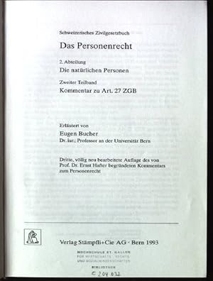 Imagen del vendedor de Einleitung und Personenrecht. Abt. 2. Die natrlichen Personen / Teilbd. 2. Kommentar zu Art. 27 ZGB Berner Kommentar; Bd. 1. a la venta por books4less (Versandantiquariat Petra Gros GmbH & Co. KG)