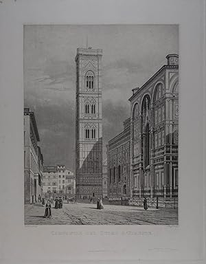 Bild des Verkufers fr Campanile del Duomo a Firenze. Aquatinta v. Johannes Ruff nach Salomon Corrodi aus "Vedute di Firenze". Zrich, Foppert um 1845, 30 x 23 cm zum Verkauf von Antiquariat Johannes Mller