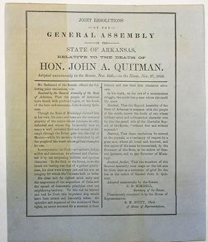 JOINT RESOLUTIONS OF THE GENERAL ASSEMBLY OF THE STATE OF ARKANSAS, RELATIVE TO THE DEATH OF HON....