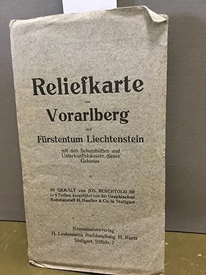 Reliefkarte von Vorarlberg und Fürstentum Liechtenstein mit den Schutzhütten und Unterkunftshäuse...