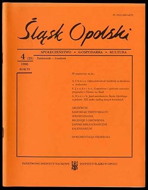 Seller image for Slask Opolski. Spoleczenstwo, gospodarka, kultura. R.6 (1996). Nr 4 (23) (Pazdziernik-Grudzien 1996) for sale by POLIART Beata Kalke