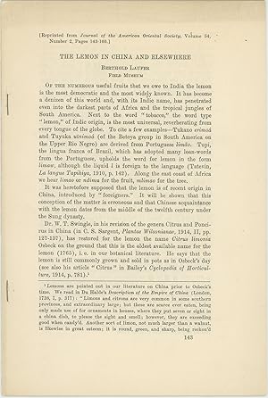 Bild des Verkufers fr The Lemon in China and Elsewhere. [From the] Journal of the American Oriental Society, Volume 54, Number 2 zum Verkauf von Kaaterskill Books, ABAA/ILAB