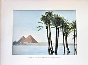 Antique Chromolithograph. Abusir Pyramids on the Nile River