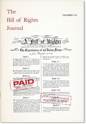 Bild des Verkufers fr The Bill of Rights Journal. Volume XI - December 1978 zum Verkauf von Lorne Bair Rare Books, ABAA