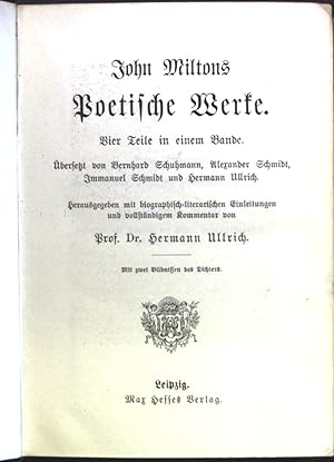 Bild des Verkufers fr John Miltons poetische Werke. Vier Teile in einem Bande. zum Verkauf von books4less (Versandantiquariat Petra Gros GmbH & Co. KG)