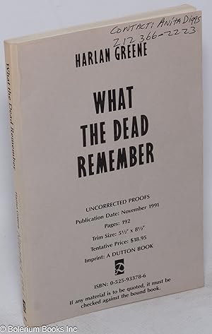 Seller image for What the Dead Remember [uncorrected proofs] for sale by Bolerium Books Inc.