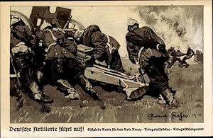 Künstler Ansichtskarte / Postkarte Strafer, Roland, Deutsche Artillerie fährt auf, Kriegsfürsorge...